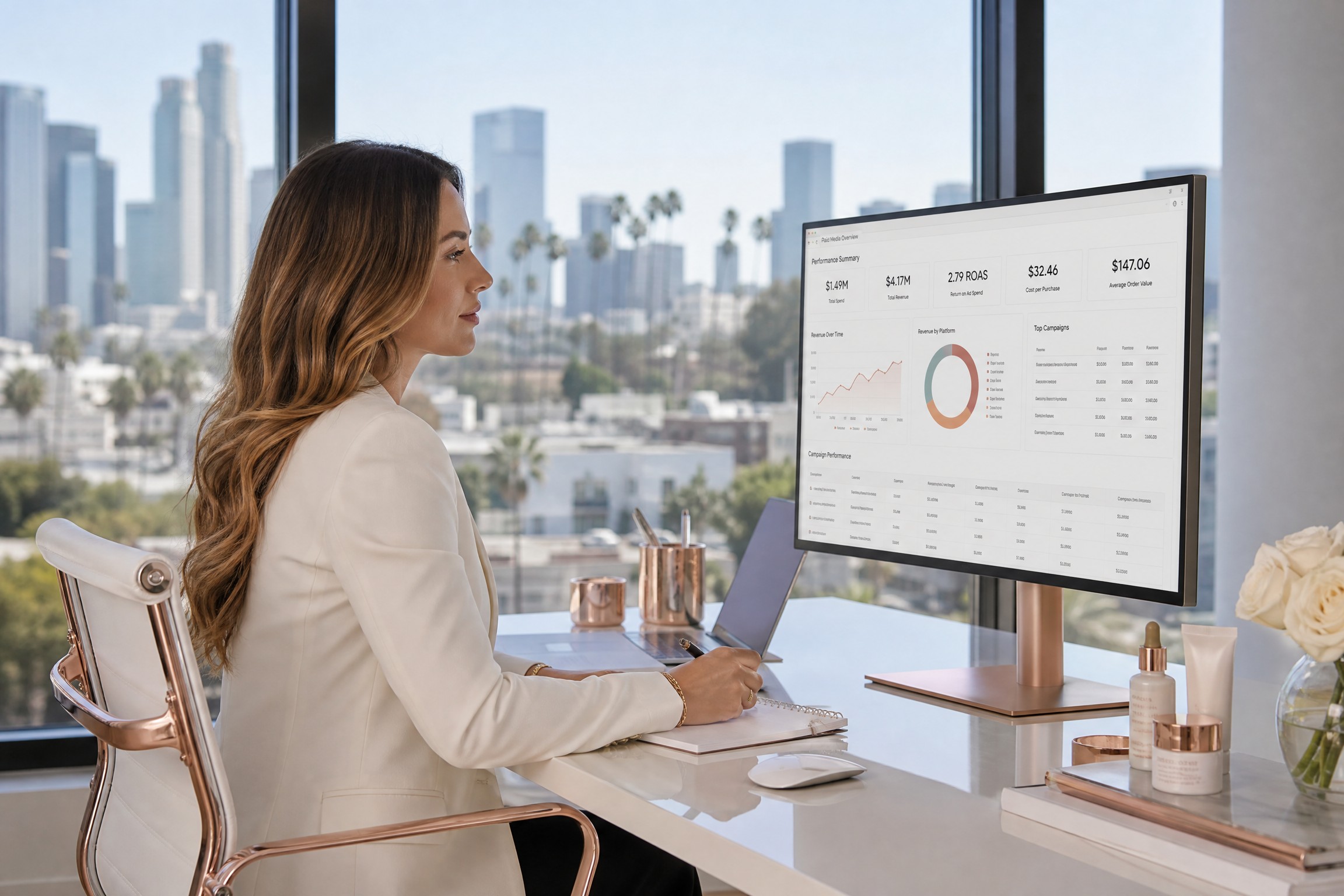 Ecommerce digital marketing strategist reviewing campaign performance