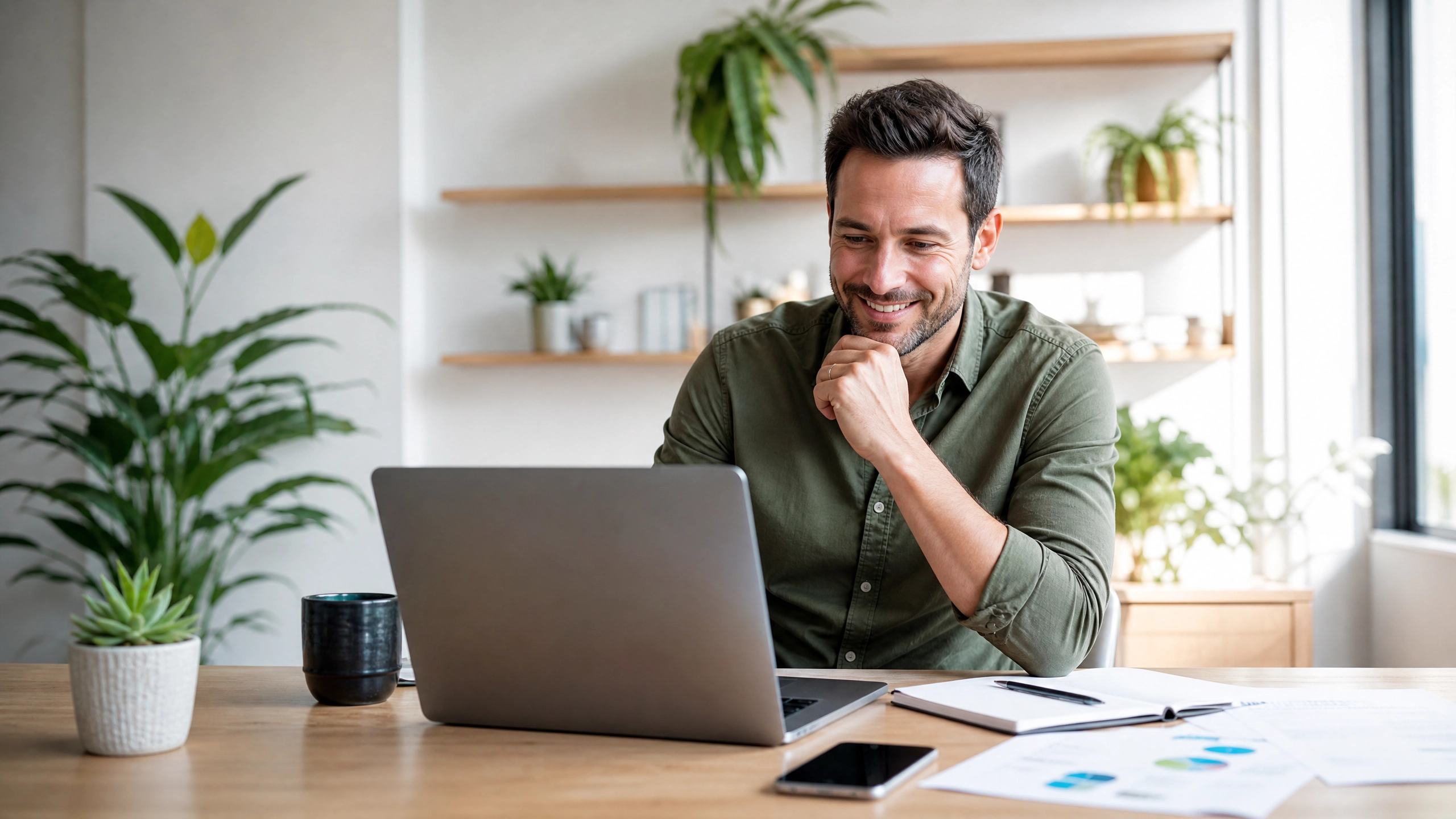 Business owner reviewing marketing results after outsourcing digital marketing